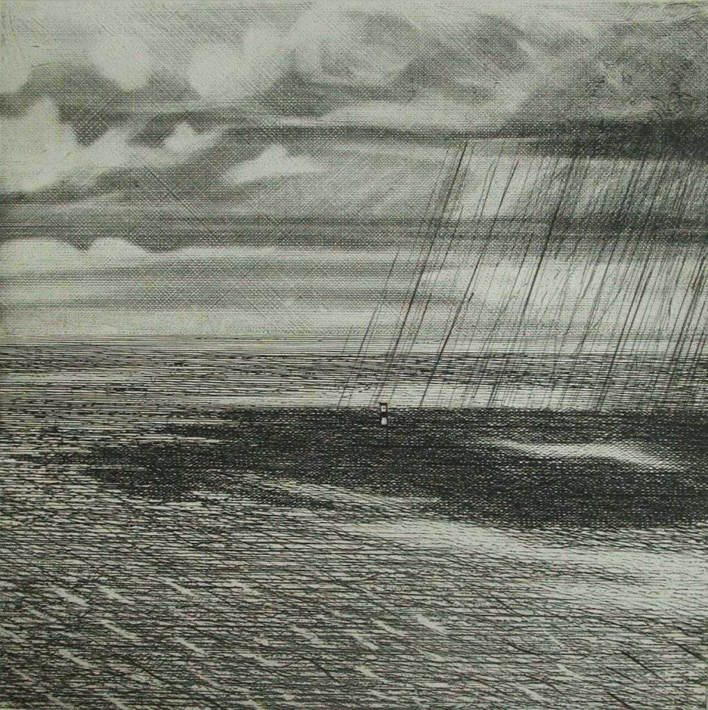 Kish Lighthouse and Rain 2006 Etching on hannemulhe 350g, 30 x 30 cm