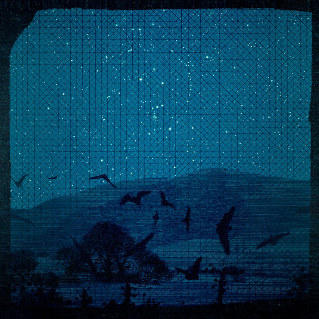 Orion and Bats.2021 Drawing Graphite, etching ink and gouache. 50x50cm